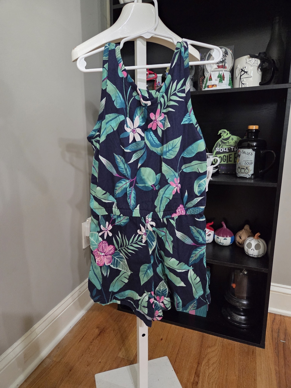 Old Navy Navy Floral Leaf Print Girls' Romper